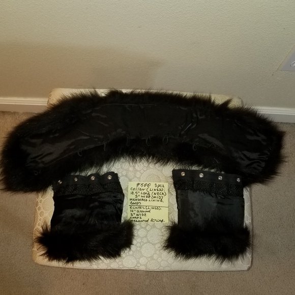 ✅#500 NWOT Black Genuine Fox Fur 1 Collar & 2 Cuffs - Picture 7 of 12